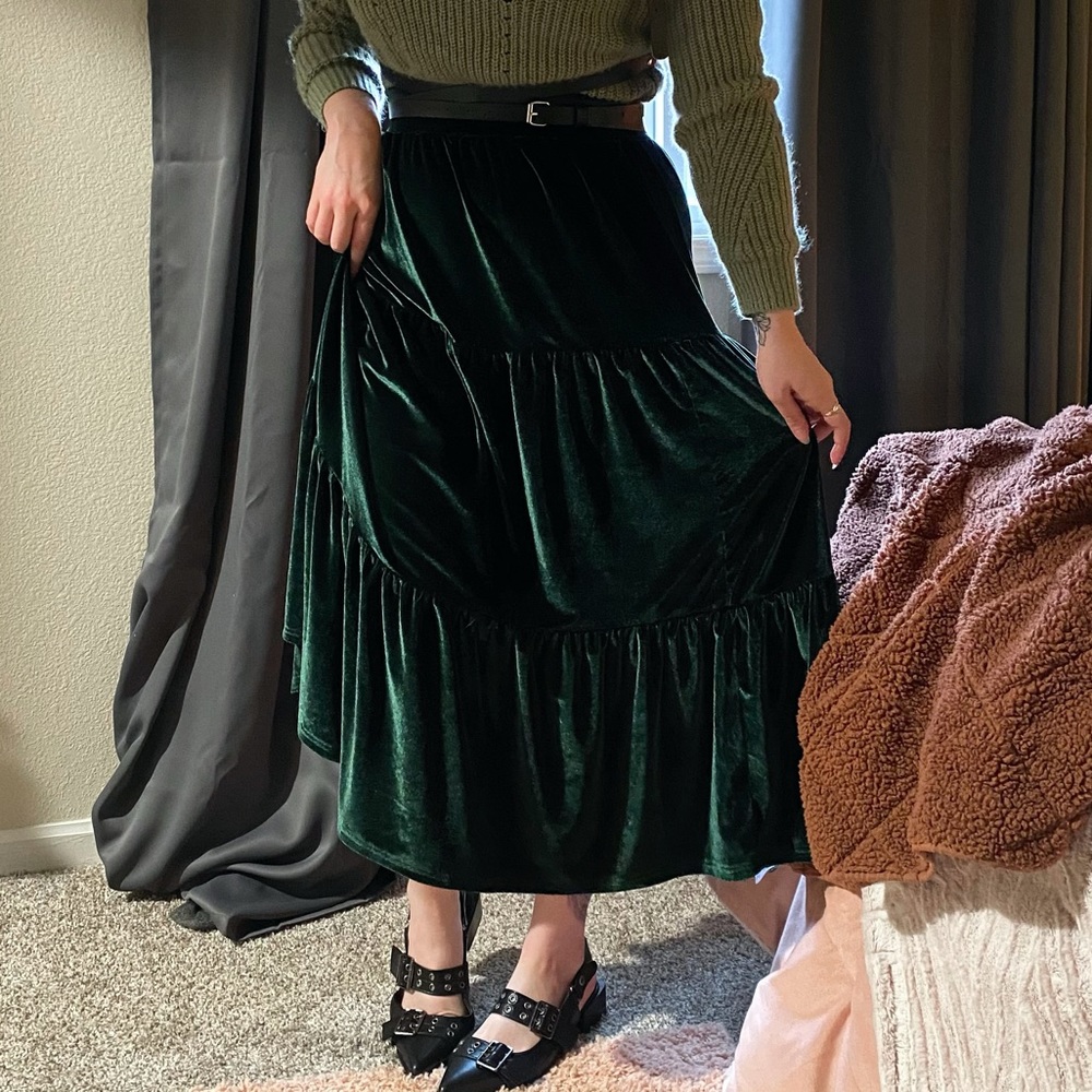 Tiered Maxi Velvet Skirt